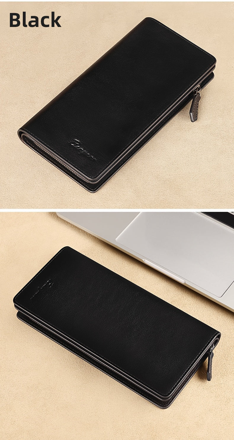Men's Long Leather Wallet with Zippered Coin Pocket