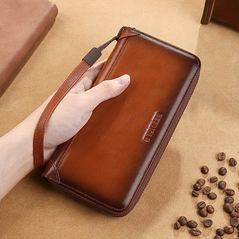 Men's Long Cowhide RFID Wallet, 8 Card Slots