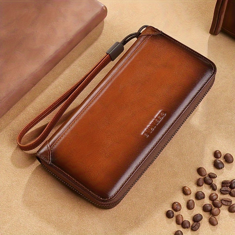 Men's Long Cowhide RFID Wallet, 8 Card Slots