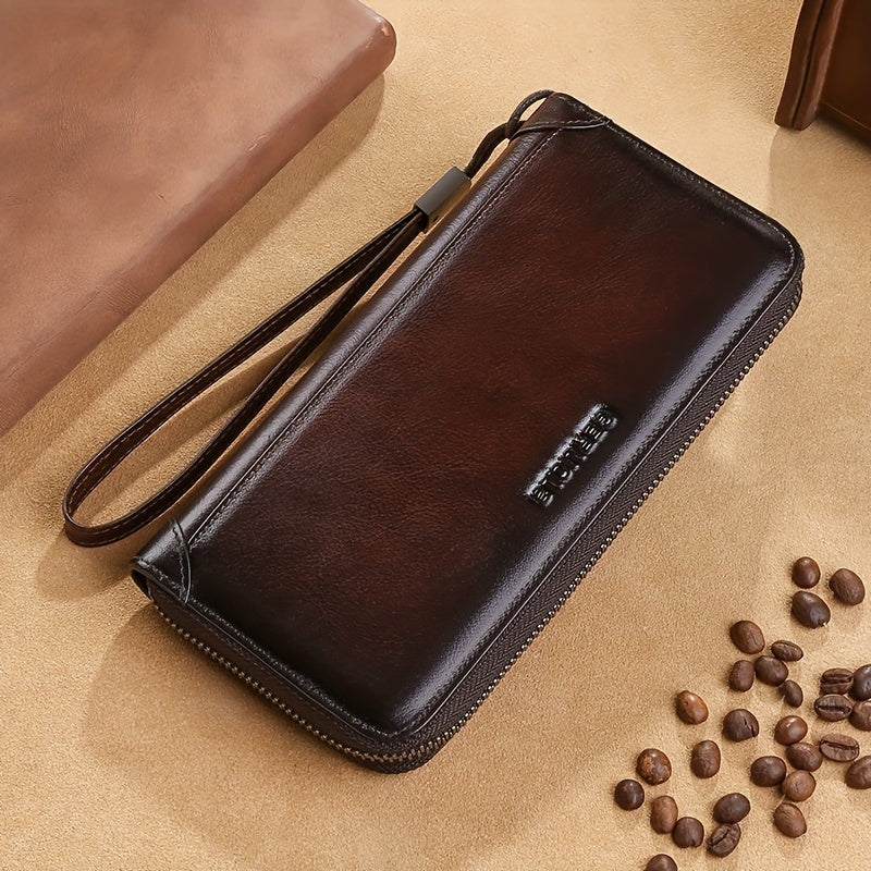 Men's Long Cowhide RFID Wallet, 8 Card Slots