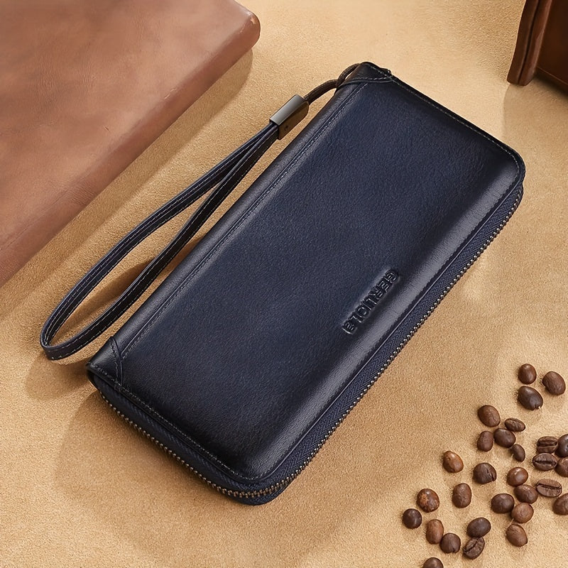 Men's Long Cowhide RFID Wallet, 8 Card Slots