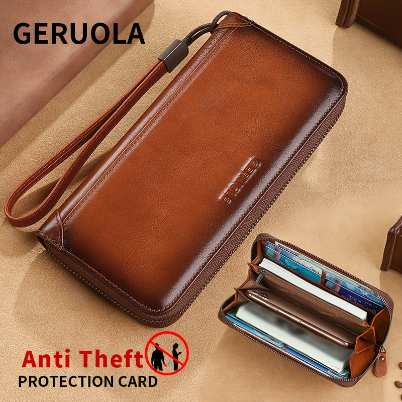 Men's Long Cowhide RFID Wallet, 8 Card Slots
