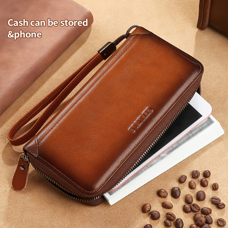 Men's Long Cowhide RFID Wallet, 8 Card Slots