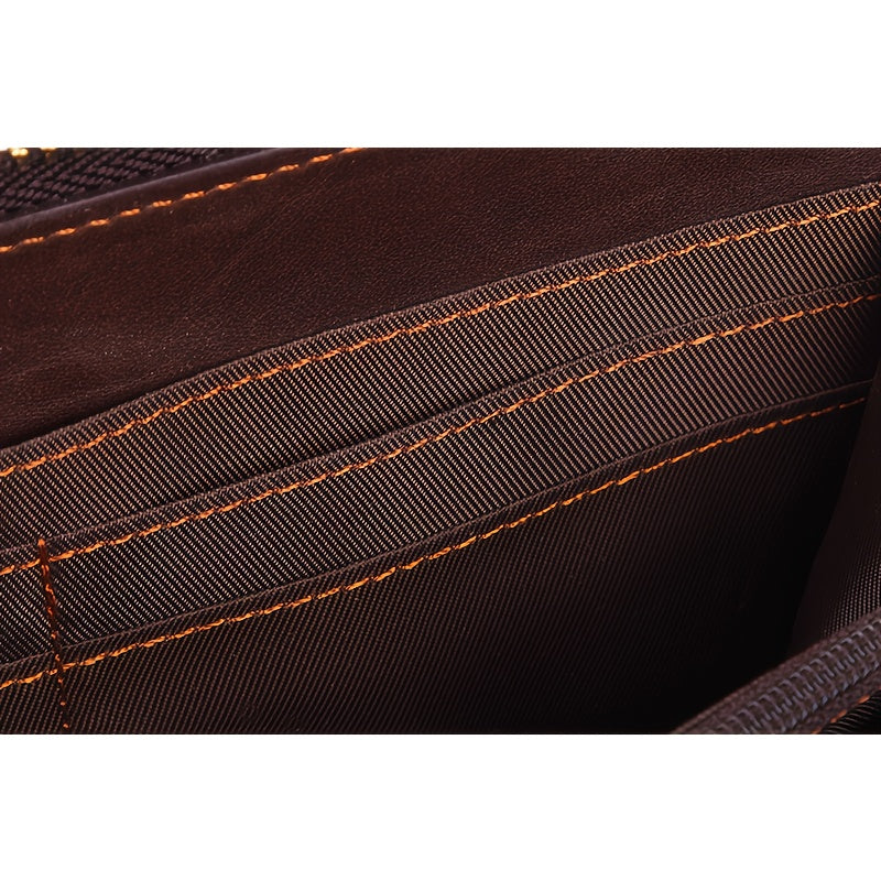 Men's Long Cowhide Wallet with Zipper and Wrist Strap
