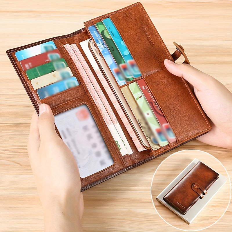 Men's Long Full Grain Wallet with ID Holder
