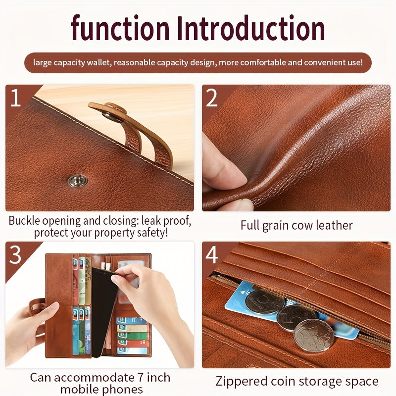 Men's Long Full Grain Wallet with ID Holder
