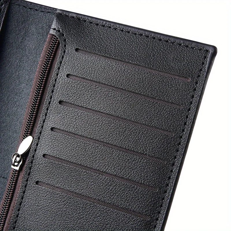 Slim Long Men's PU Wallet with High Capacity and Multiple Card Slots