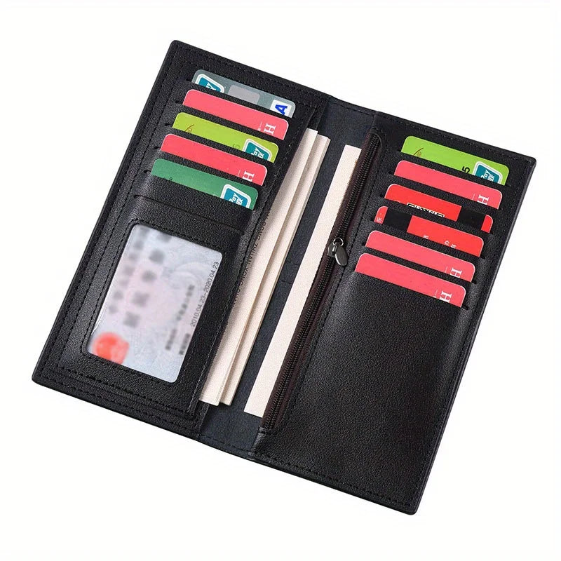 Slim Long Men's PU Wallet with High Capacity and Multiple Card Slots