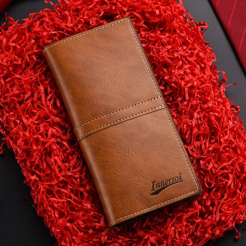 Slim Long Men's PU Wallet with High Capacity and Multiple Card Slots