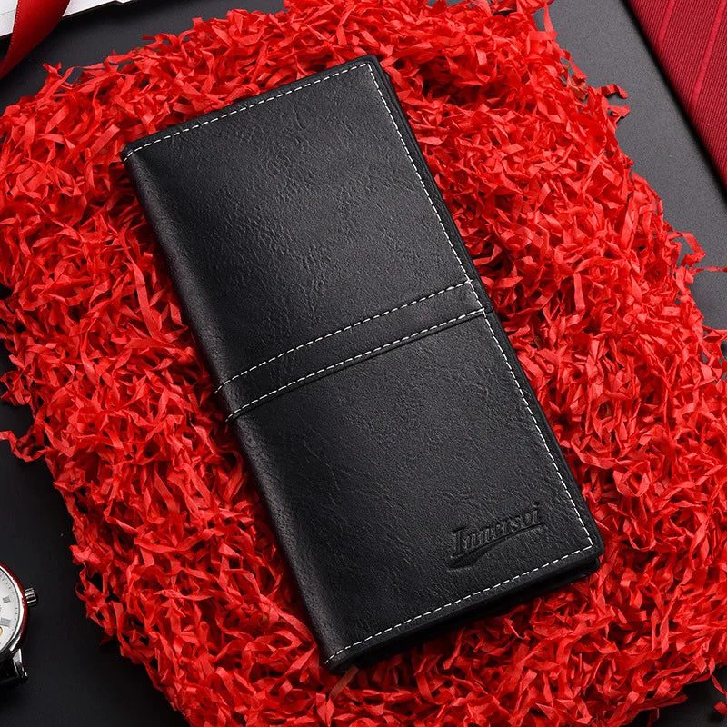 Slim Long Men's PU Wallet with High Capacity and Multiple Card Slots