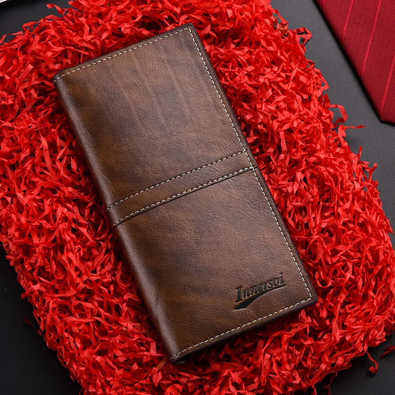 Slim Long Men's PU Wallet with High Capacity and Multiple Card Slots