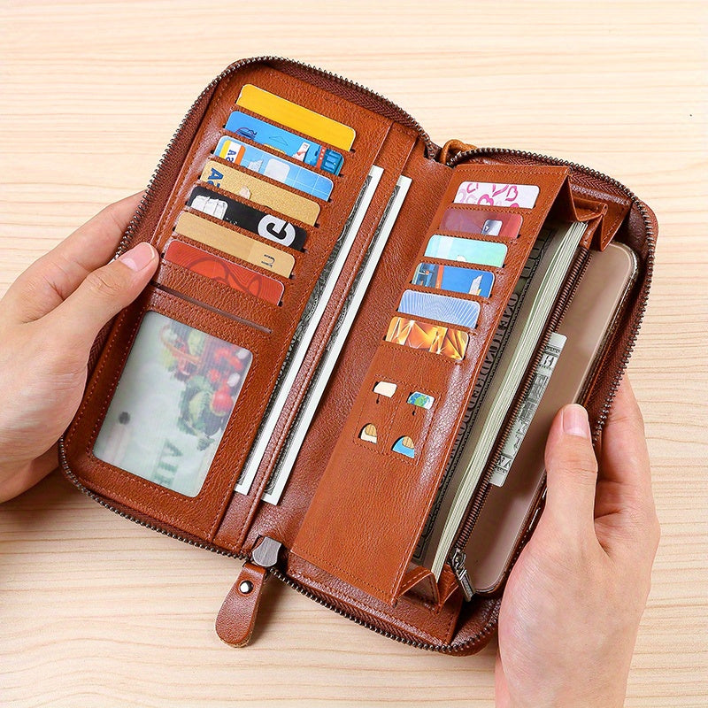 Men's Long Zippered Wallet, 14 Card Slots