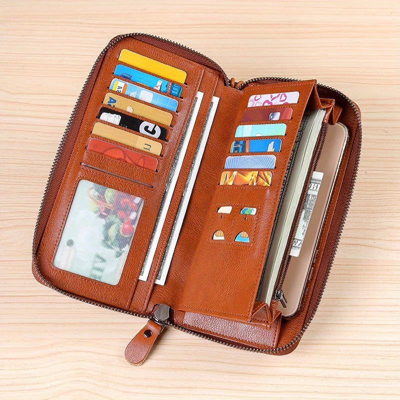 Men's Long Zippered Wallet, 14 Card Slots