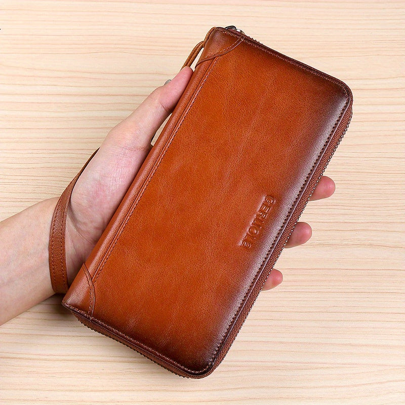 Men's Long Zippered Wallet, 14 Card Slots