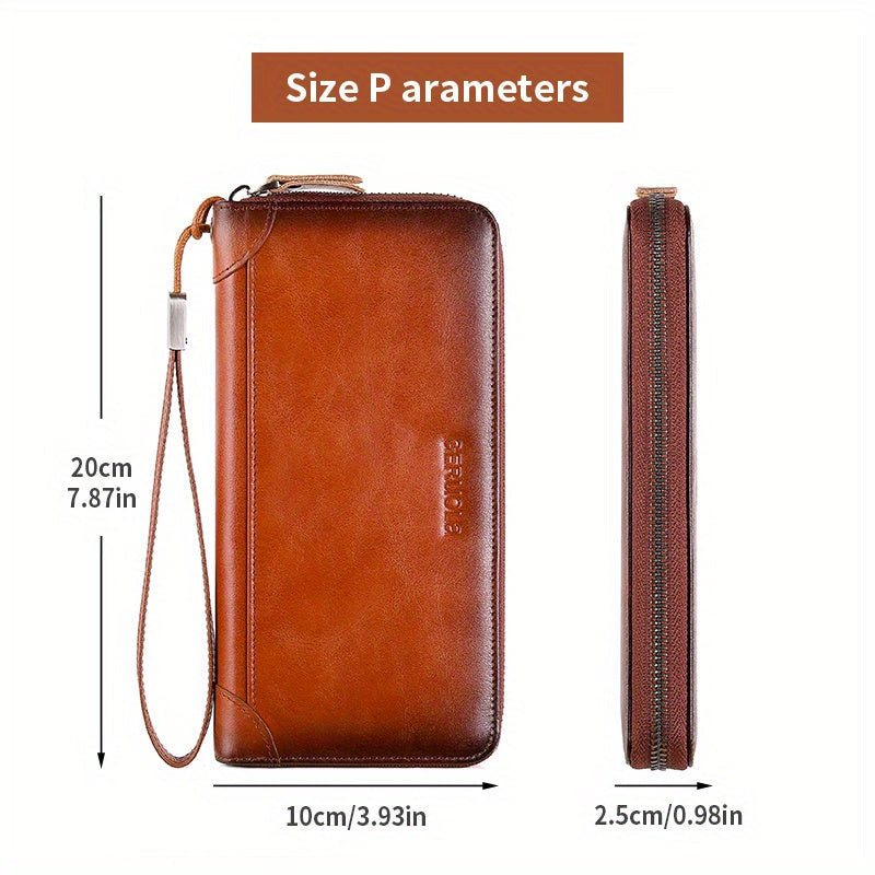 Men's Long Zippered Wallet, 14 Card Slots