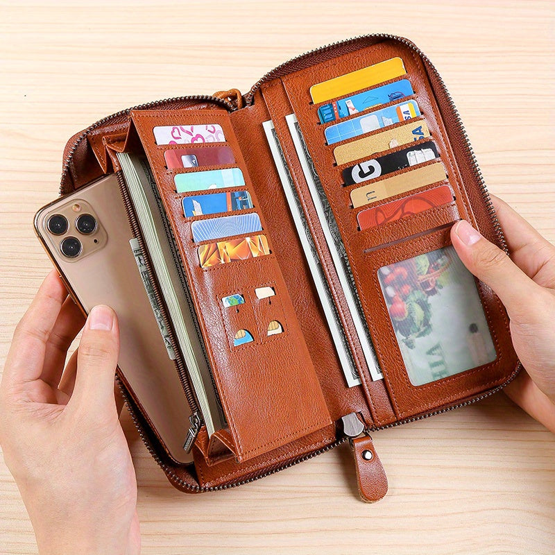 Men's Long Zippered Wallet, 14 Card Slots