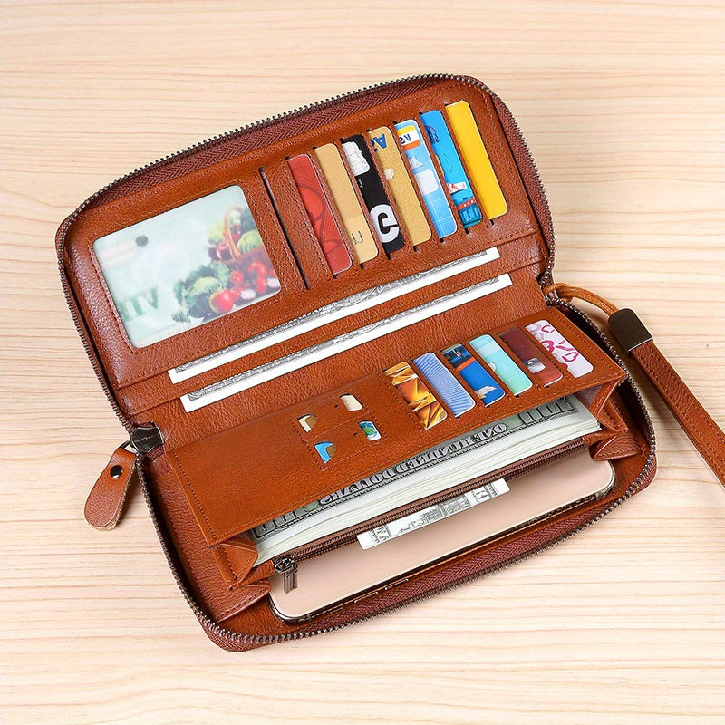 Men's Long Zippered Wallet, 14 Card Slots