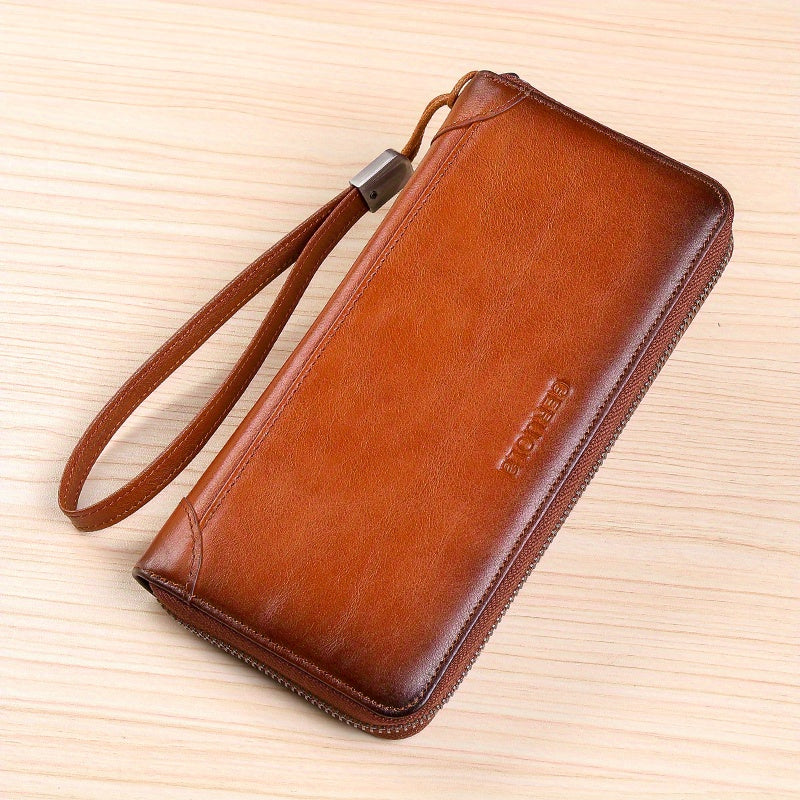 Men's Long Zippered Wallet in Cowhide, 14 Cards Image