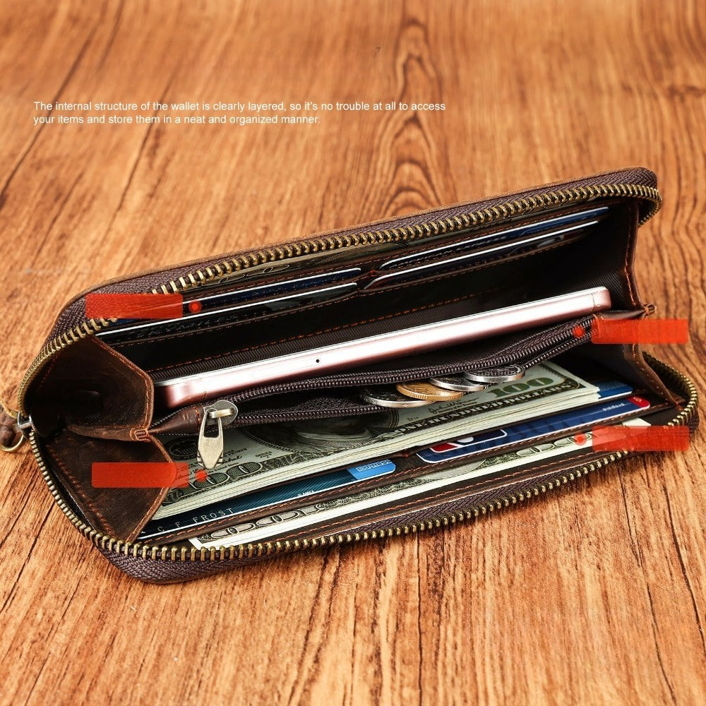 Men's Long Wallet with Floral Embossing, Cowhide Leather