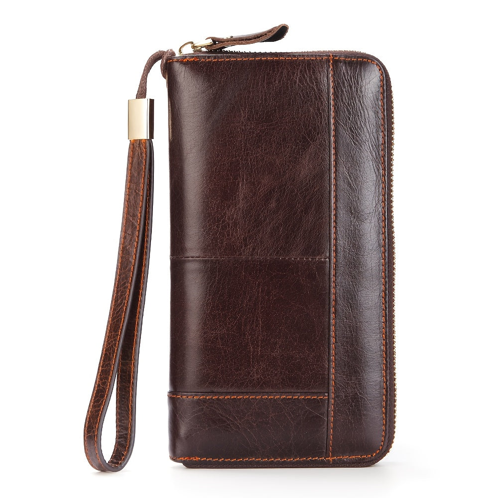 Men's Long Zippered Wallet in Dark Brown Cowhide