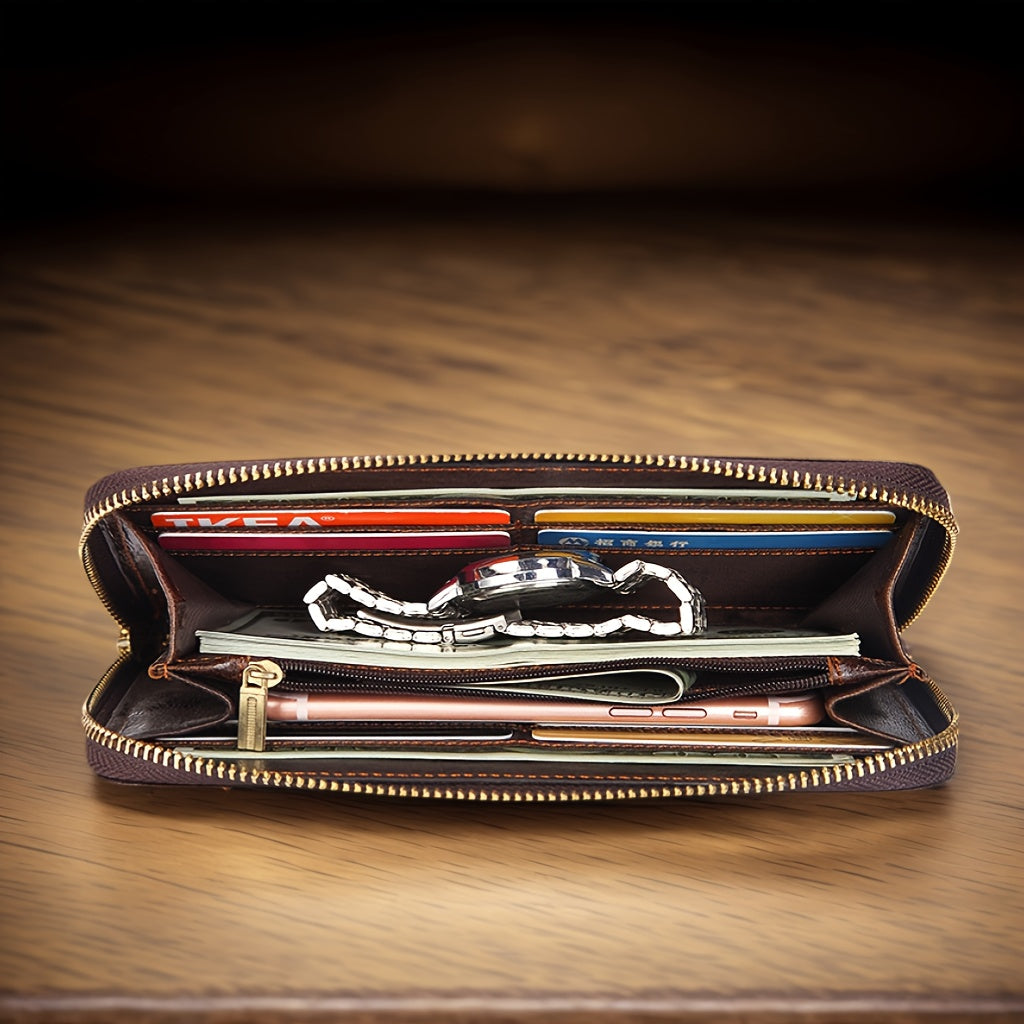 Men's Long Zippered Wallet in Dark Brown Cowhide Image