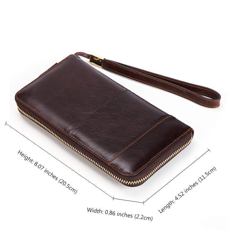 Men's Long Zippered Wallet in Dark Brown Cowhide