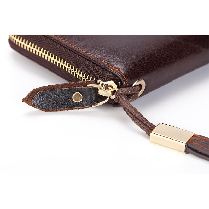 Men's Long Zippered Wallet in Dark Brown Cowhide