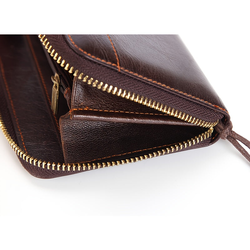 Men's Long Zippered Wallet in Dark Brown Cowhide