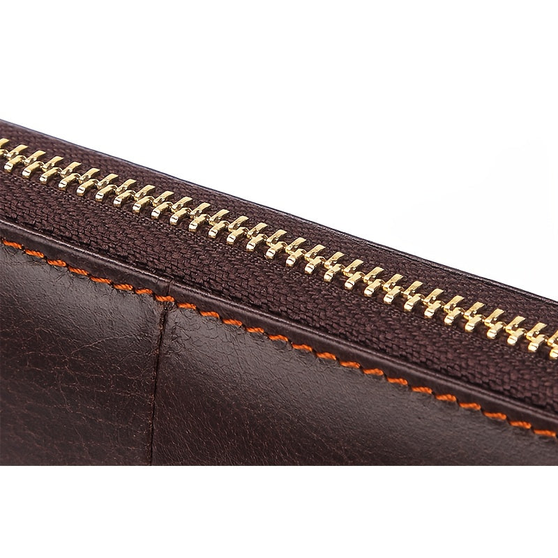 Men's Long Zippered Wallet in Dark Brown Cowhide