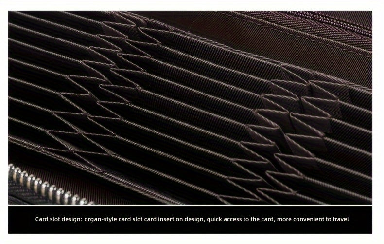 Men's Long Zippered Wallet Black, 27 Card Slots Accordion
