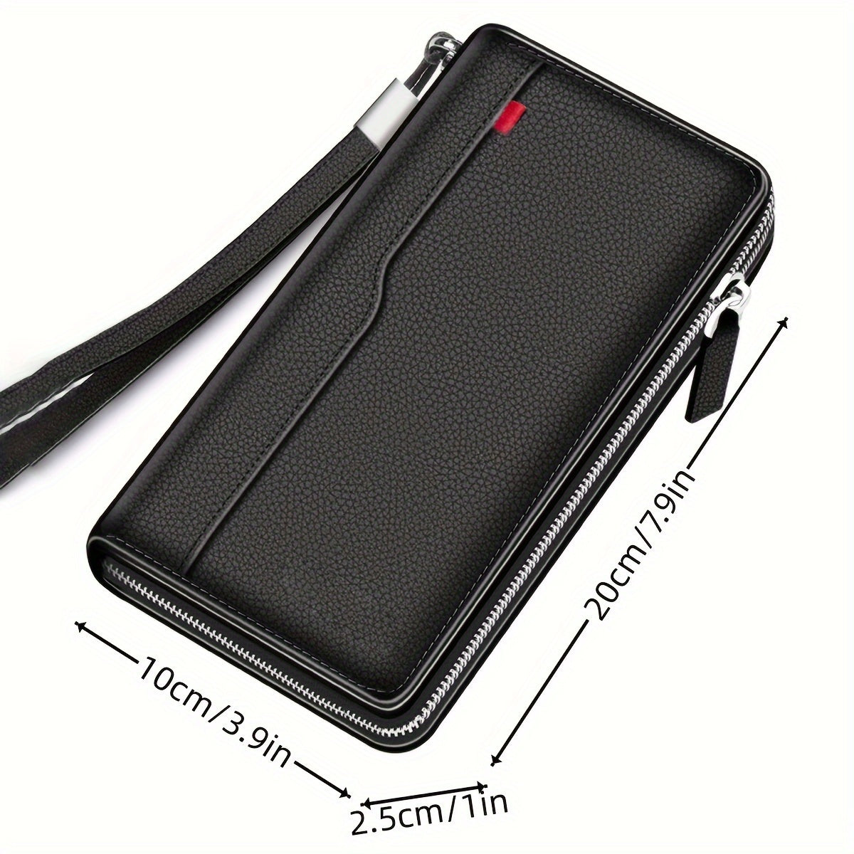 Men's Long Zippered Wallet Black, 27 Card Slots Accordion