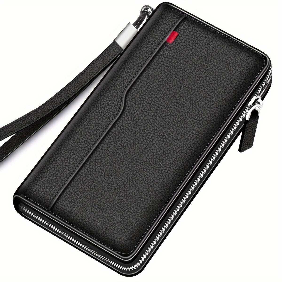 Men's Long Zippered Wallet Black, 27 Card Slots Accordion Image