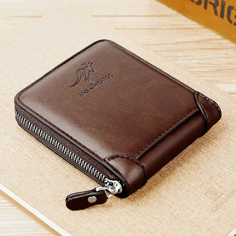 Luxury Men's PU Leather Wallet with RFID Protection and Coin Pocket - Business Style