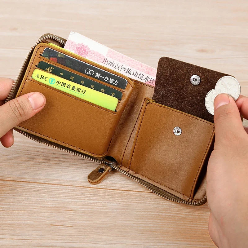 Luxury Men's PU Leather Wallet with RFID Protection and Coin Pocket - Business Style Image