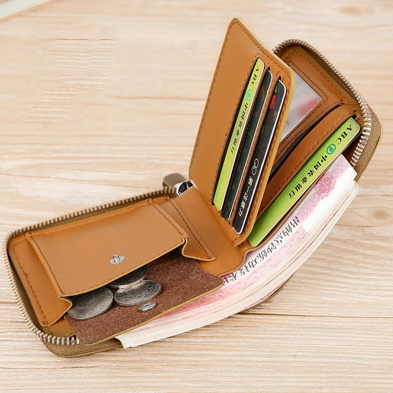 Luxury Men's PU Leather Wallet with RFID Protection and Coin Pocket - Business Style