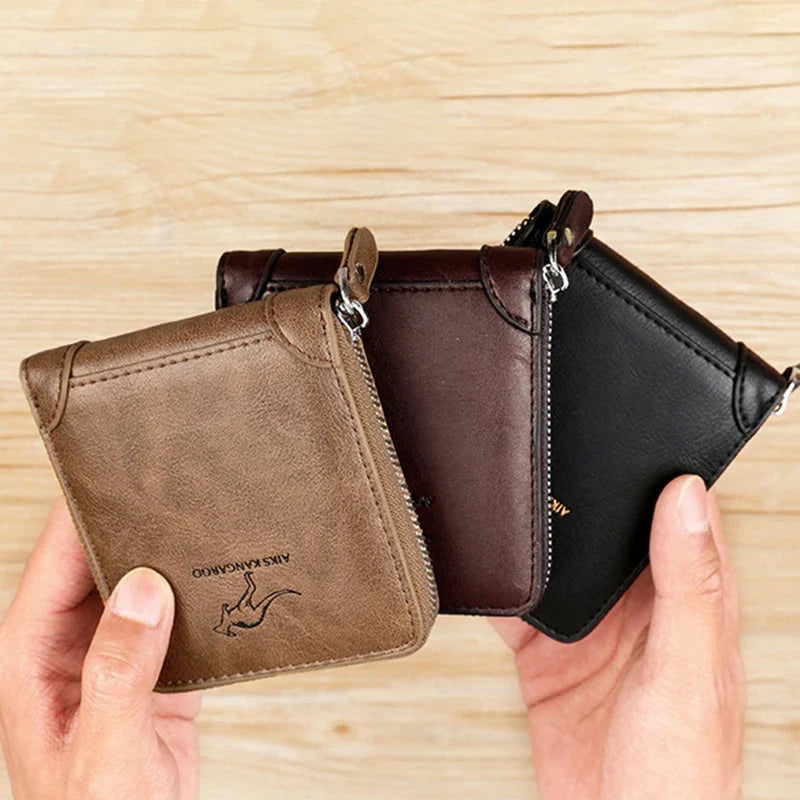 Luxury Men's PU Leather Wallet with RFID Protection and Coin Pocket - Business Style