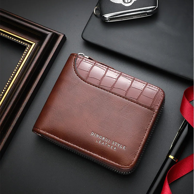 Luxury Leather Wallet for Men with RFID Protection and Zippered Coin Pocket