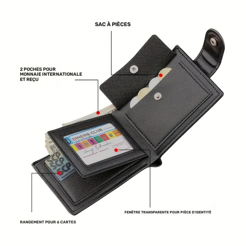 Men's Matte Faux Leather Wallet with Coin Pocket