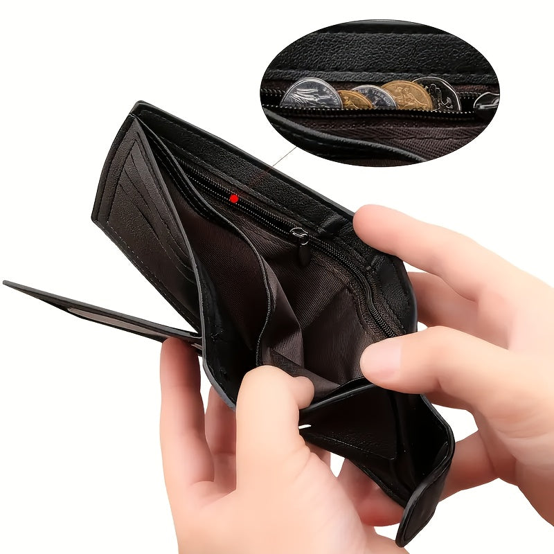 Men's Matte Faux Leather Wallet with Coin Pocket