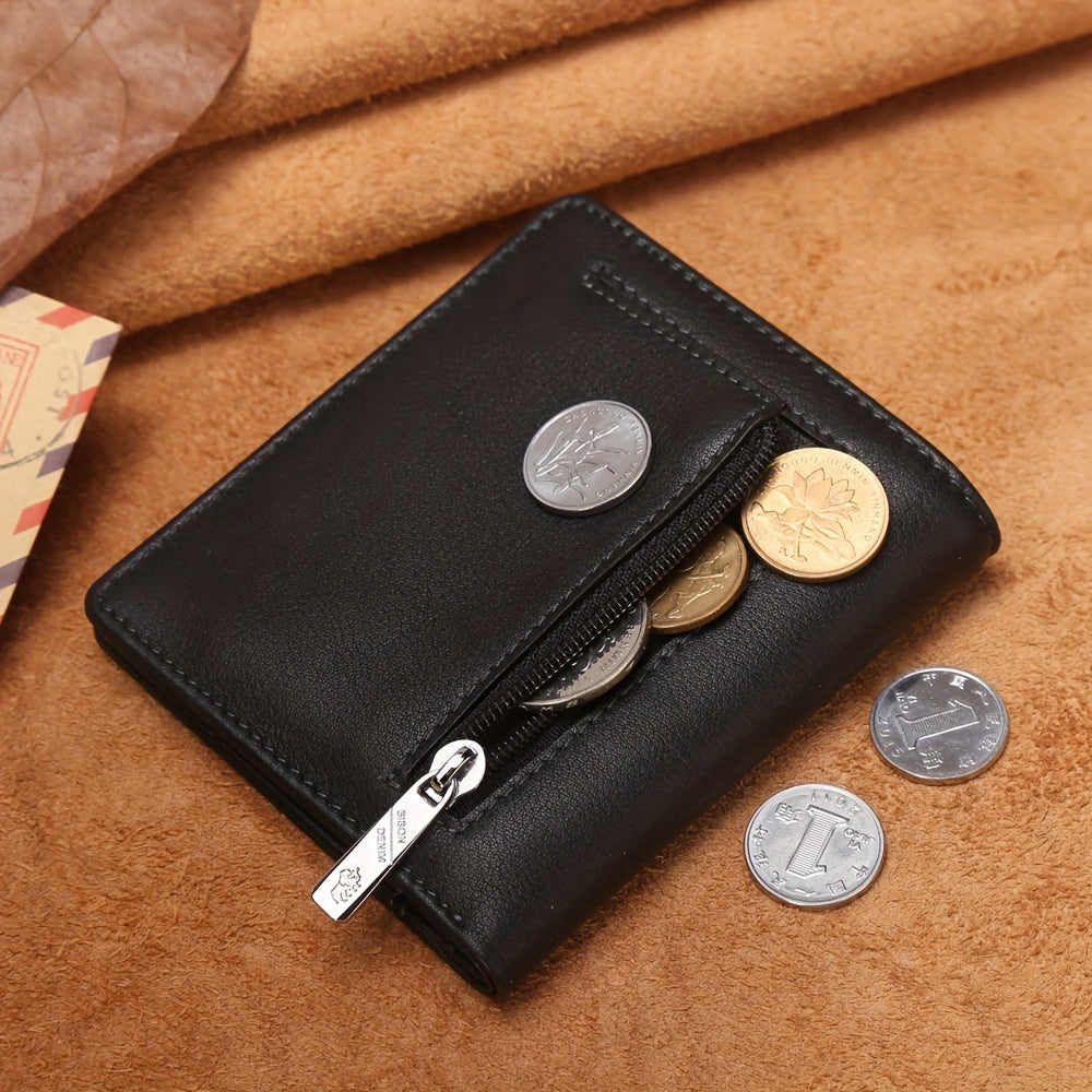 Men's Mini Cowhide Leather Wallet, 8 Card Slots Image