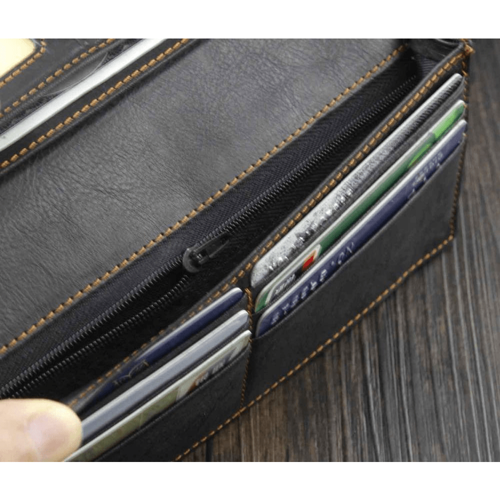 Men's Black Leather Biker Wallet 18.5 cm, Star Concho
