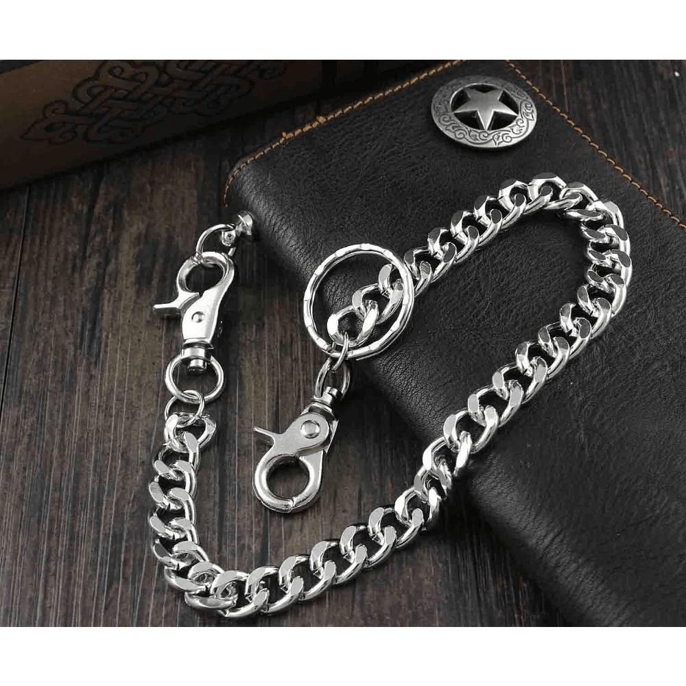 Men's Black Leather Biker Wallet 18.5 cm, Star Concho