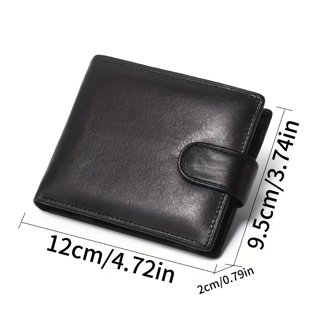 Men's Black Cowhide Wallet with Four Useful Zones
