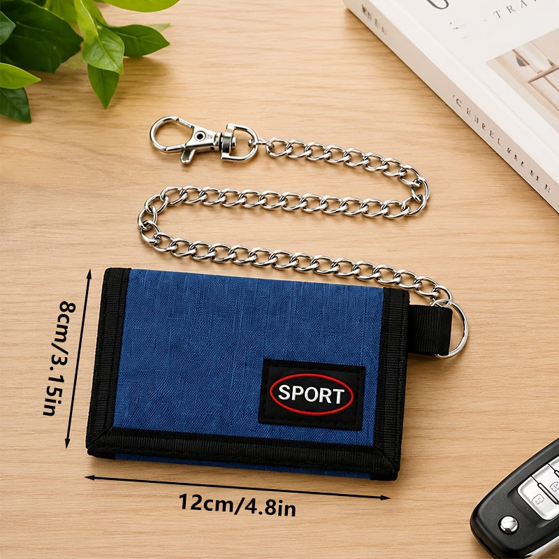 Men's Nylon Trifold Wallet with Chain and Carabiner