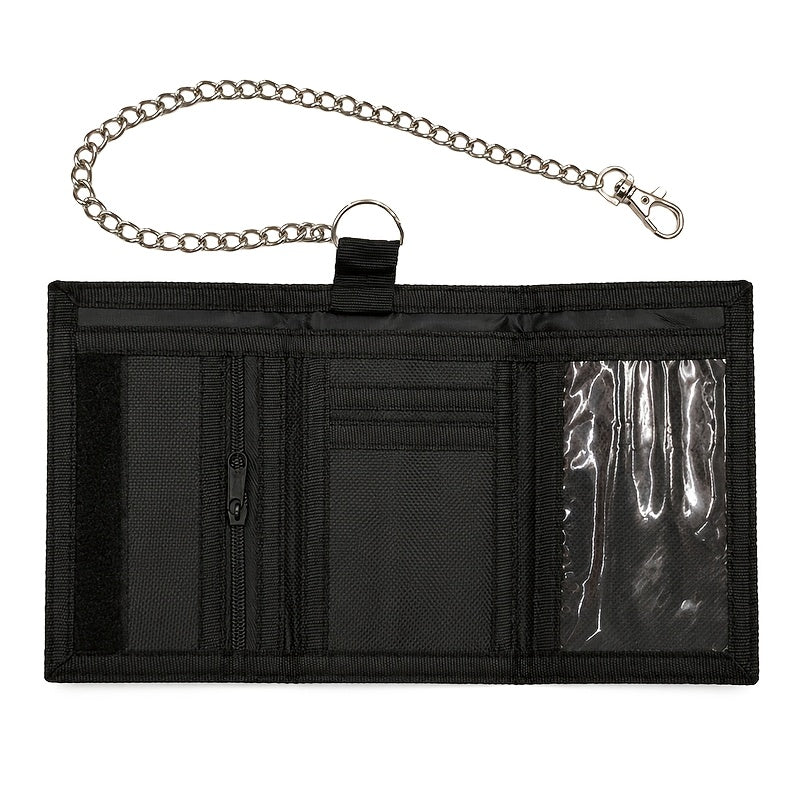 Men's Nylon Trifold Wallet with Chain and Carabiner