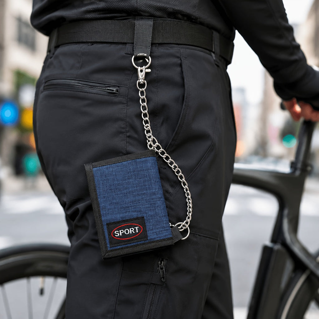 Men's Nylon Trifold Wallet with Chain and Carabiner