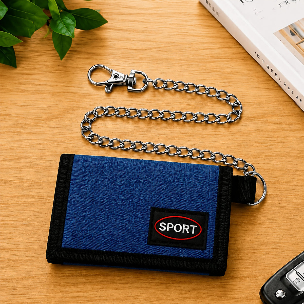 Men's Nylon Trifold Wallet with Chain and Carabiner Image