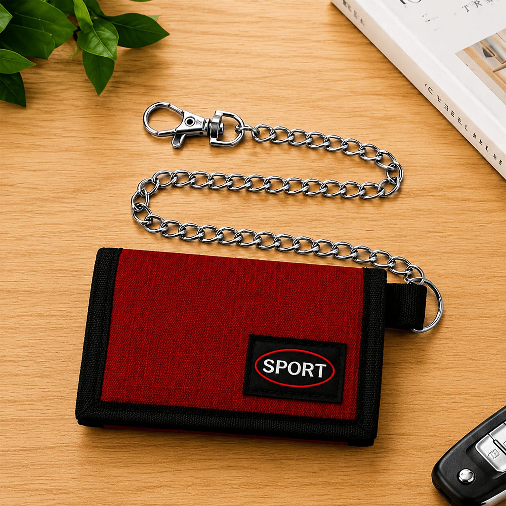 Men's Nylon Trifold Wallet with Chain and Carabiner