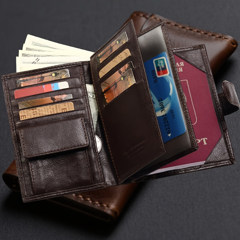 Men's Passport and Card Wallet, Cowhide Leather