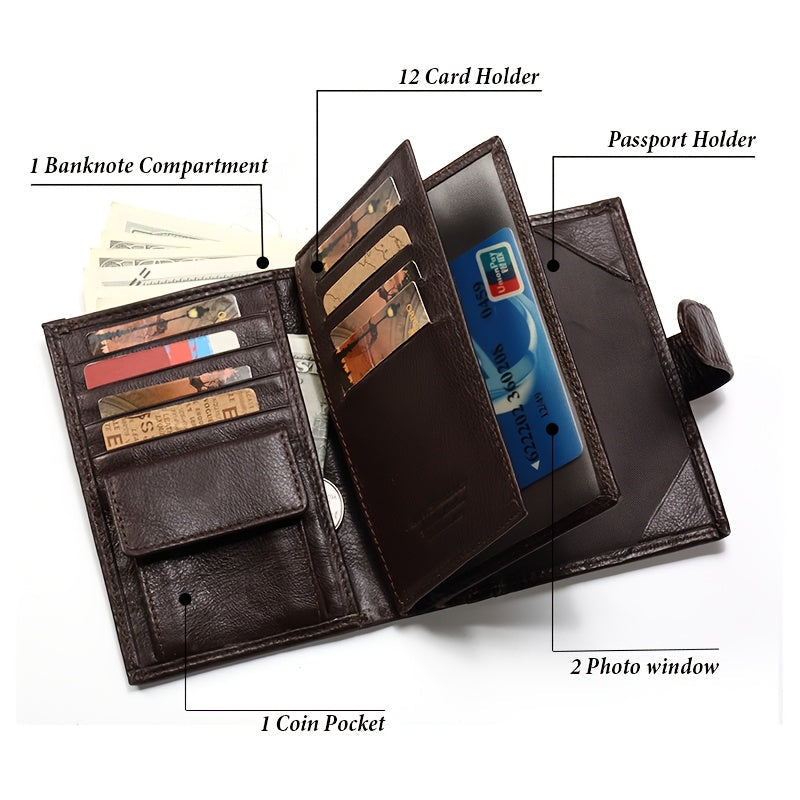 Men's Passport and Card Wallet, Cowhide Leather